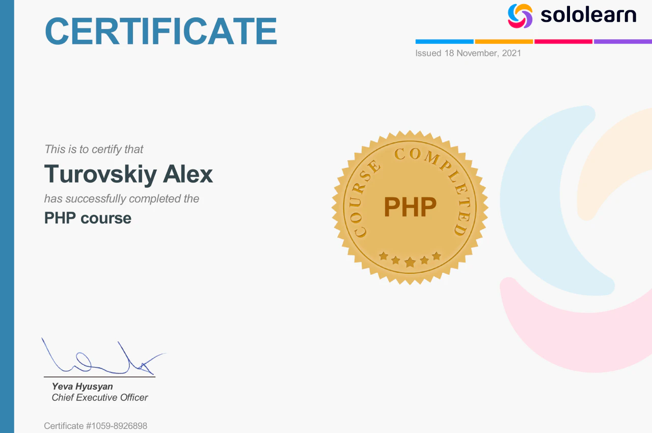 Certificate course PHP