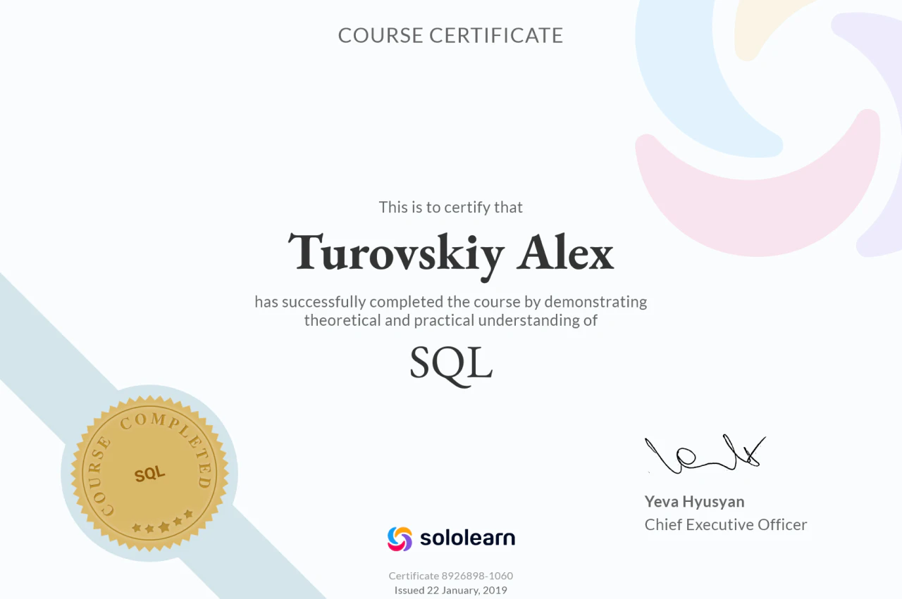 Certificate course SQL
